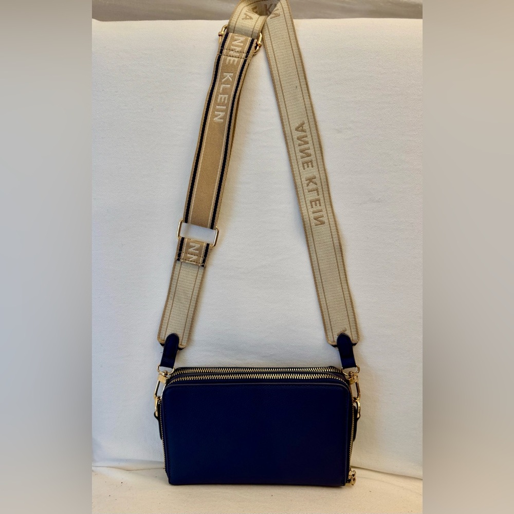 Anne Klein Dark Blue and Beige Crossbody Bag - Picture 2 of 12